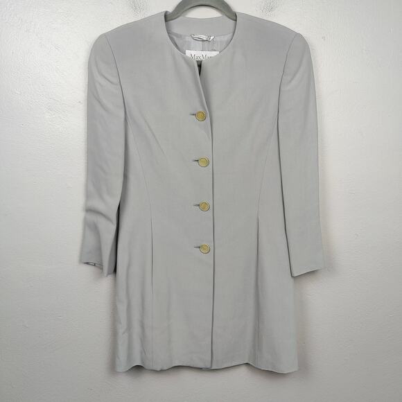 MaxMara Long Jacket Womens 6 Dove Gray‎ Button Up Viscose Blend Preppy Capsule - Picture 1 of 10
